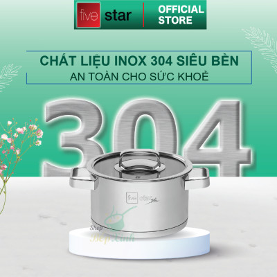 Combo Bộ nồi inox 304 và xửng hấp cao cấp  Fivestar Plus 5 món nắp kính ( 1nồi 16cm x1nồi 18cm x1nồi 20cm x1nồi 24cm x 1thân xửng 24cm) , tặng 1 vá canh 
