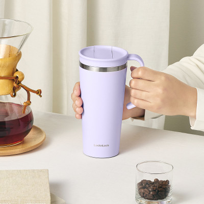 Ly giữ nhiệt LocknLock Daily Handle Tumbler màu tím LHC4330VOL 600ml, Hàng chính hãng, nắp trượt tích hợp tay cầm - JoyMall