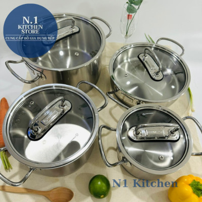 Bộ 4 nồi inox cao cấp Korkmaz Proline - A1147 nắp kính - Hàng Chính Hãng