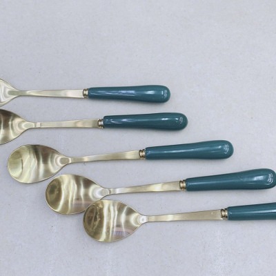 COMBO 10 THÌA CÁN SỨ CAMELIA THÂN MẠ VÀNG  PHA TRÀ CÀ PHÊ - ANTH422