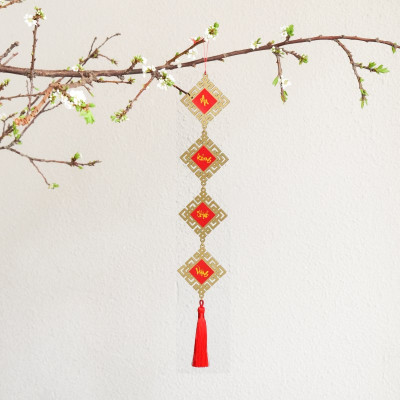 Combo 4 liễng treo Tết An Khang Thịnh Vượng, Vạn Sự Như Ý – Dây treo trang trí tết màu vàng,màu đỏ treo cây đào,trang trí cây mai