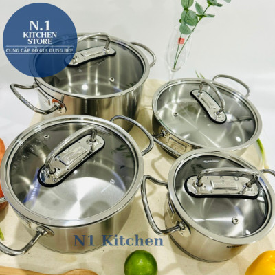 Bộ 4 nồi inox cao cấp Korkmaz Proline - A1147 nắp kính - Hàng Chính Hãng