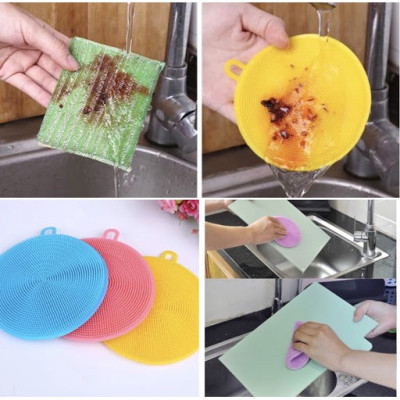 Miếng Rửa Chén Bát Xoong Nồi, Rau Củ Quả Đa Năng Silicon Có Lỗ Treo Nhỏ Gọn Tiện Lợi, Dễ Dàng Vệ Sinh