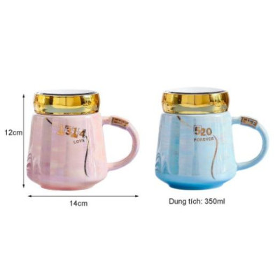 CỐC UỐNG NƯỚC SỨ NẮP GƯƠNG ÁNH TRAI CAO CẤP