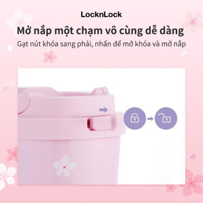 Ly giữ nhiệt LocknLock 550ml màu anh đào hồng LHC3249PIKPB - Hàng chính hãng, mở nắp một chạm, chất liệu thép không gỉ miệng ly rộng - JoyMall