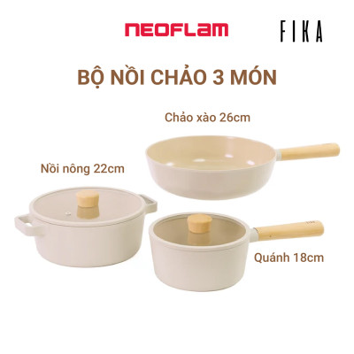 [Hàng chính hãng] Bộ nồi chảo cao cấp chống dính bếp từ Neoflam Fika 3 món. Made in Korea. Hàng có sẵn, giao ngay