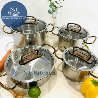 Bộ 4 nồi inox cao cấp Korkmaz Proline tay nắm màu hồng - A1149 - Hàng Chính Hãng