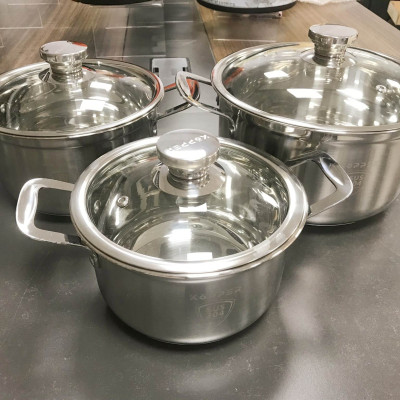 Bộ Nồi Inox 304 Cao Cấp 5 Đáy KOPPER - 3 Món Kích Thước 18 - 20 - 24 cm.