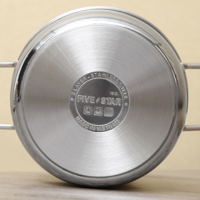 Nồi inox Fivestar 3 đáy từ Sanwich 26cm nắp kính