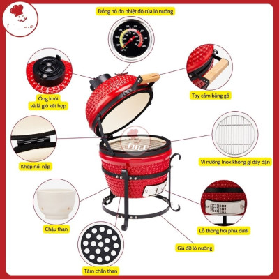 Lò nướng gốm than xông khói Kamado 12.6inch Hàng chính hãng
