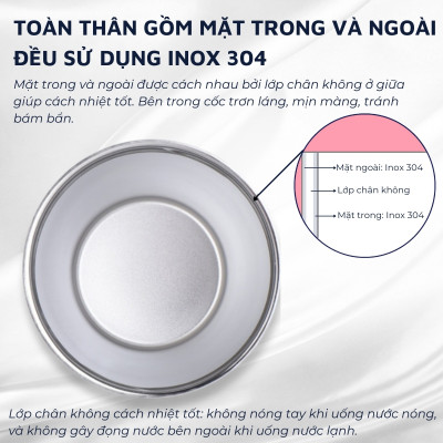 Cốc (Ly) cách nhiệt, giữ nhiệt DandiHome inox 304 (500ml)