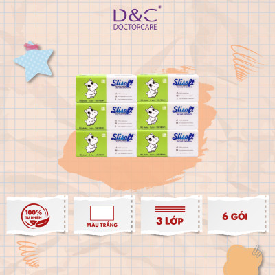 Combo 6 Giấy ăn Slisoft Trắng 3 lớp x 100 tờ đa năng, khăn giấy rút không chất tẩy trắng an toàn cho cả gia đình