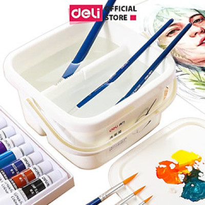 Xô rửa cọ vẽ 2 ngăn bằng nhựa Deli - Kèm nắp - 1 chiếc - 73874