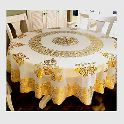 Khăn Trải Bàn WLG.751 tròn, đường kính 180 cm,  hoa văn phủ nhũ vàng, nhựa PVC dẻo, không thấm nước