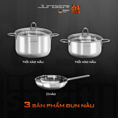 Bộ nồi inox 304 Junger CWJ-050 5 chi tiết Tay cầm cách nhiệt Hàng Chính Hãng Bảo Hành 12 Tháng
