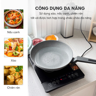 Chảo nhôm chống dính Lebenlang LBL2513, size 28 sâu lòng, tay cầm nhựa, dùng cho các loại bếp - hàng chính hãng