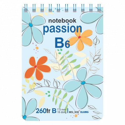 Sổ kẻ ngang lò xo kép ngang KLONG B6 260 trang 70/76; MS: 939