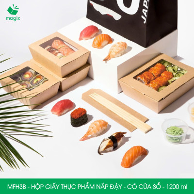 MFH3B - 1200ml - 50 hộp giấy kraft đựng thực phẩm, hộp giấy đựng thức ăn có cửa sổ, hộp đựng cơm