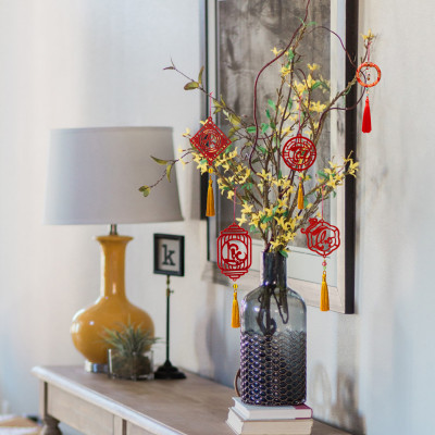 Bộ 11 dây treo trang trí Tết, phụ kiện handmade bằng gỗ sơn đỏ sang trọng , treo Mai, Đào, Lan- COMBO MIX11