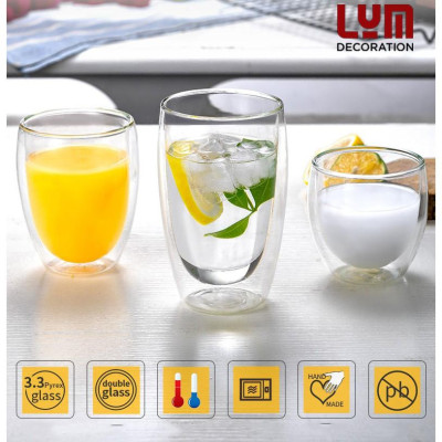  Combo 3 cốc 2 lớp 250-350-450ml, cốc thủy tinh chịu nhiệt cao cấp, cốc sinh tố