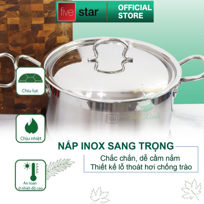 Nồi inox 3 đáy inox 430 cao cấp FiveStar Standard N28-3D bếp từ nắp inox ( 28cm)