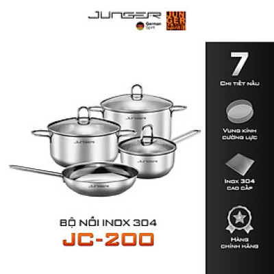 Bộ nồi inox 304 Junger JC-200 7 chi tiết Tay cầm cách nhiệt Hàng Chính Hãng Bảo Hành 12 Tháng
