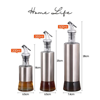Bình thủy tinh bọc inox đựng dầu ăn, giấm, nước tương, nước mắm, gia vị... có vòi chiết rót thông minh hạn chế quá tay