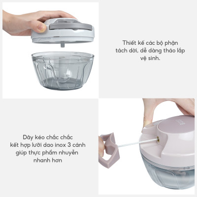 Dụng cụ xay tỏi ớt, thực phẩm Lebenlang LBL3939 lưỡi xay inox sắc bén, dây rút tiện lợi - hàng chính hãng