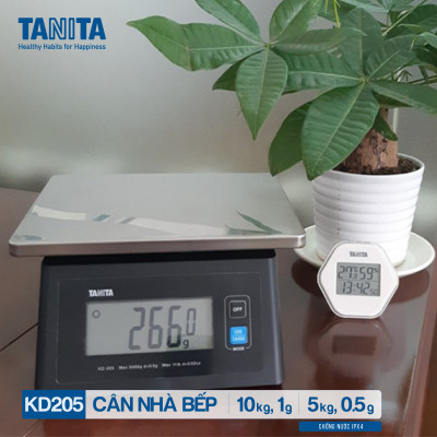 Cân tiểu ly điện tử nhà bếp chống nước IPX4 TANITA KD205,Chính hãng nhật bản (10kg-0.5g)có trừ bì,bền đẹp,chính xác,sử dụng làm bánh,cân tổ yến,cân hải sản và y học,tặng kèm pin