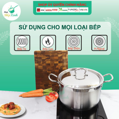 Nồi luộc gà inox 430 Fivestar N28-3D nắp inox ( 28cm ), tặng 2 muỗng canh, 3 đáy bếp từ , gas, hồng ngoại