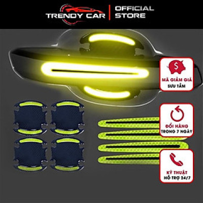 Bộ 8 Miếng Họa Tiết Sợi carbon 3d Phản Quang Dán Tay Cửa Hõm Cửa Dán Phản Quang ben đêm Chống Trầy Xước Trang Trí Xe Hơi