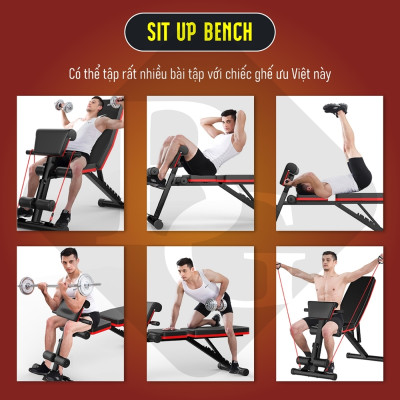 BG Ghế tập tạ đa năng SU-222 ,Ghế tập thể dục đa năng - Hỗ trợ tập các bài tập tạ, cơ bụng, cơ tay gấp gọn - Chất liệu khung thép và đệm xốp bọc da PU (hàng nhập khẩu)