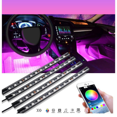 Bộ Đèn LED nội thất nhiều màu nguồn tẩu sạc gắn gầm xe có Điều Khiển App điện thoại tiếng việt bật theo nhạc, mờ đậm