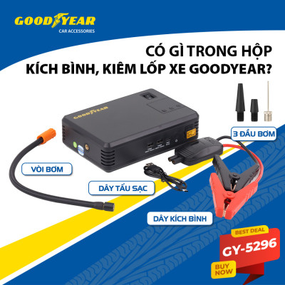 Bộ Kích Bình 400A Kiêm Bơm Lốp Xe GOODYEAR GY-5296 Đa Chức Năng Sạc Dự Phòng 10400mAh Đèn LED Khẩn Cấp - Nhập Khẩu Chính Hãng