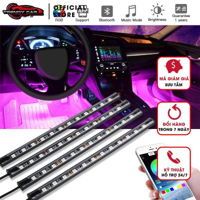 Bộ Đèn LED nội thất nhiều màu nguồn tẩu sạc gắn gầm xe có Điều Khiển App điện thoại tiếng việt bật theo nhạc, mờ đậm