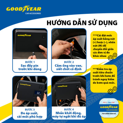 Bộ Kích Bình 400A Kiêm Bơm Lốp Xe GOODYEAR GY-5296 Đa Chức Năng Sạc Dự Phòng 10400mAh Đèn LED Khẩn Cấp - Nhập Khẩu Chính Hãng