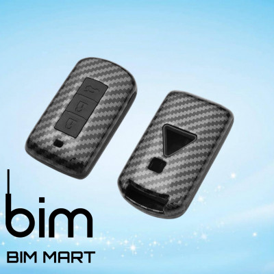 Ốp Vân Carbon Lót Silicon Bọc, Bảo Vệ Chìa Khóa Xe Mitsubishi Xpander 2018 - 2021 ( Tặng kèm móc đeo INOX )