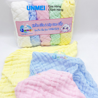 Bịch 5 Cái Khăn Sữa 6 Lớp UNMEI 30x30cm, Khăn Mềm Min 100% Cotton Nhiều Màu