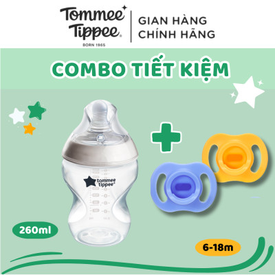 COMBO Ty Ngậm Silicon Siêu Nhẹ Tommee Tippee Ultra Light 6-18m & Bình Sữa Ty Siêu Mềm Tommee Tippee Natural Start 260ml