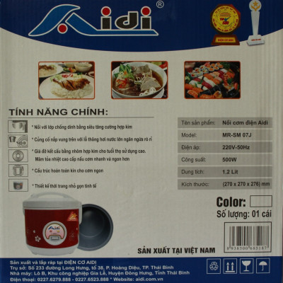 Nồi Cơm Điện Tự Động Nắp Gài Aidi MR-SM 07J (1,2 lít) - Màu Ngẫu Nhiên - Hàng Chính Hãng