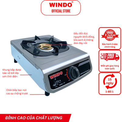 Bếp Gas Đơn Mặt Inox WINDO - 118 ĐG | Bếp gas đơn để bàn điếu gang tiết kiệm gas- Hàng chính hãng