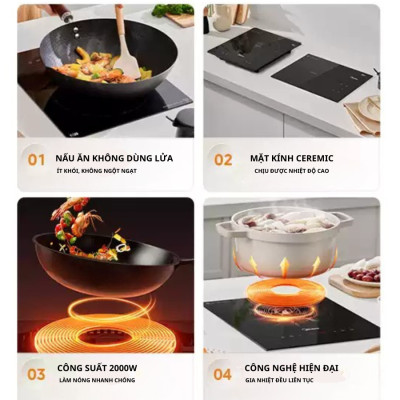 Bếp điện từ đơn Sowun SW161S, mặt kính Ceramic chịu được nhiệt độ cao, công suất lớn 2000W