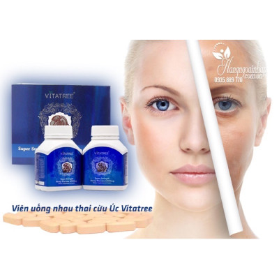 Viên uống nhau thai cừu Vitatree Super Strength Sheep placenta 60000mg, hộp 2 lọ x 60v, trắng da, chống lão hoá, chính hãng Úc