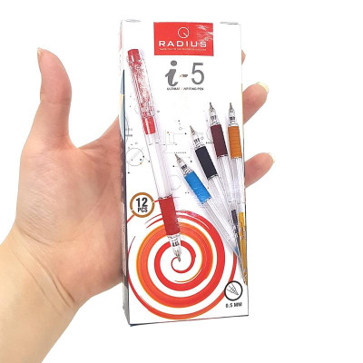 Hộp 12 Bút Bi Bấm I-5 0.5 mm - Radius - Mực Đen