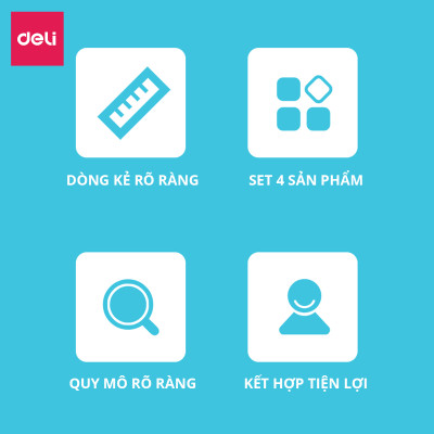 Bộ Thước Kẻ Thước Đo Độ Eke Học Sinh Deli - Bộ Dụng Cụ Học Tập 4 Chiếc  - 79529 79530