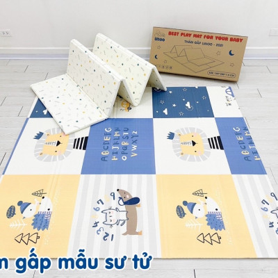 Thảm gấp gọn chống thấm mặt Umoo chính hãng kích thước 180x200cm dày 1.5cm mẫu Sư tử