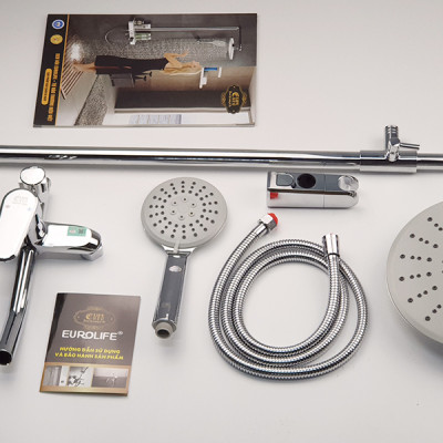 Cây sen nóng lạnh Đồng mạ Chrome Eurolife EL-S923 (Trắng bạc)