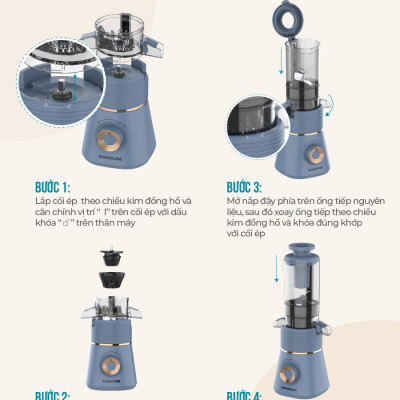 Máy ép chậm Sunhouse SHD5518, Công suất 150W, Ép mọi loại rau củ quả, Chức năng làm kem trái cây tiện lợi, Hàng chính hãng - Bảo hành 12 tháng