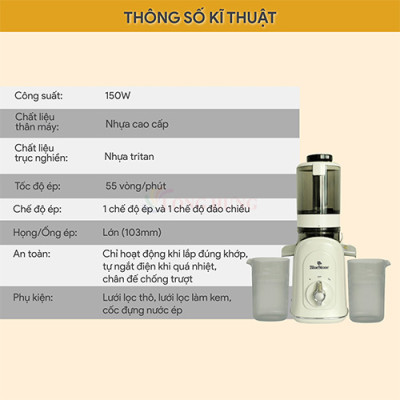 Máy ép chậm Bluestone SJB-6551 - Hàng chính hãng