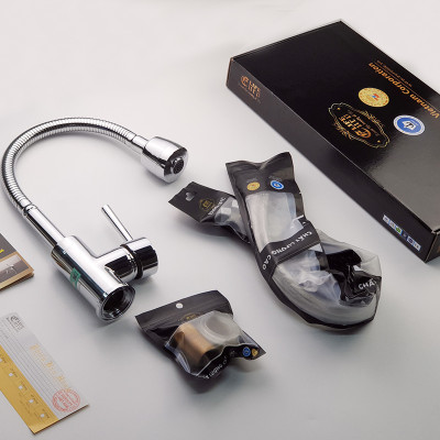 Vòi rửa chén nóng lạnh cần lò xo Đồng mạ Chrome Eurolife EL-KM03 (Trắng bạc)